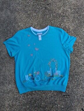 Alfred Dunner Turquoise Butterfly & Garden Short Sleeve Tee